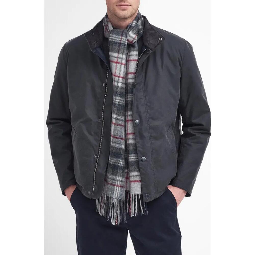 Barbour New Check Tartan Wool & Cashmere Scarf in Blue Granite Cover