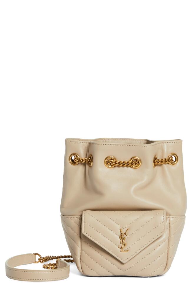 Saint Laurent Mini Joy Matelassé Leather Bucket Bag in Sea Salt Cover