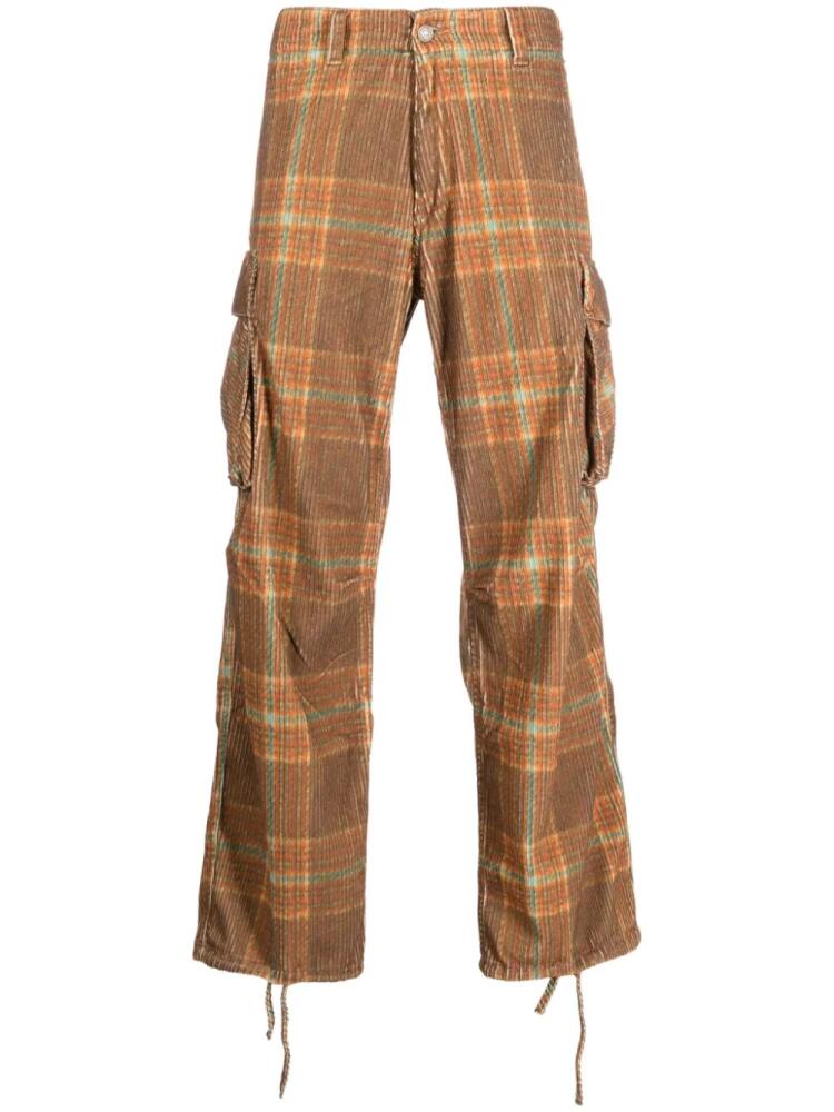 ERL check-print cotton wide-leg trousers - Orange Cover