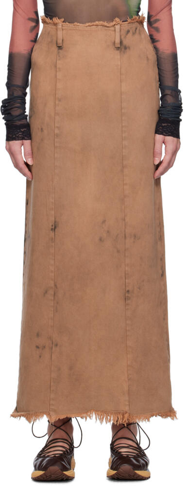 OPEN YY Brown Dyed Denim Maxi Skirt Cover