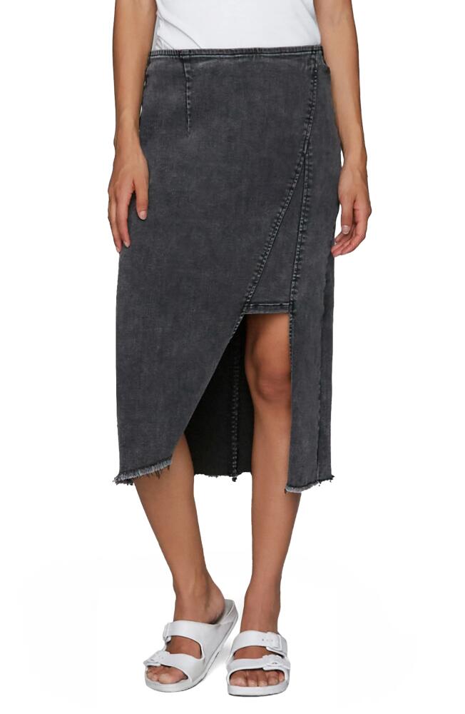 Wash Lab Denim Asymmetric Denim Midi Skirt in Soft Black Cover