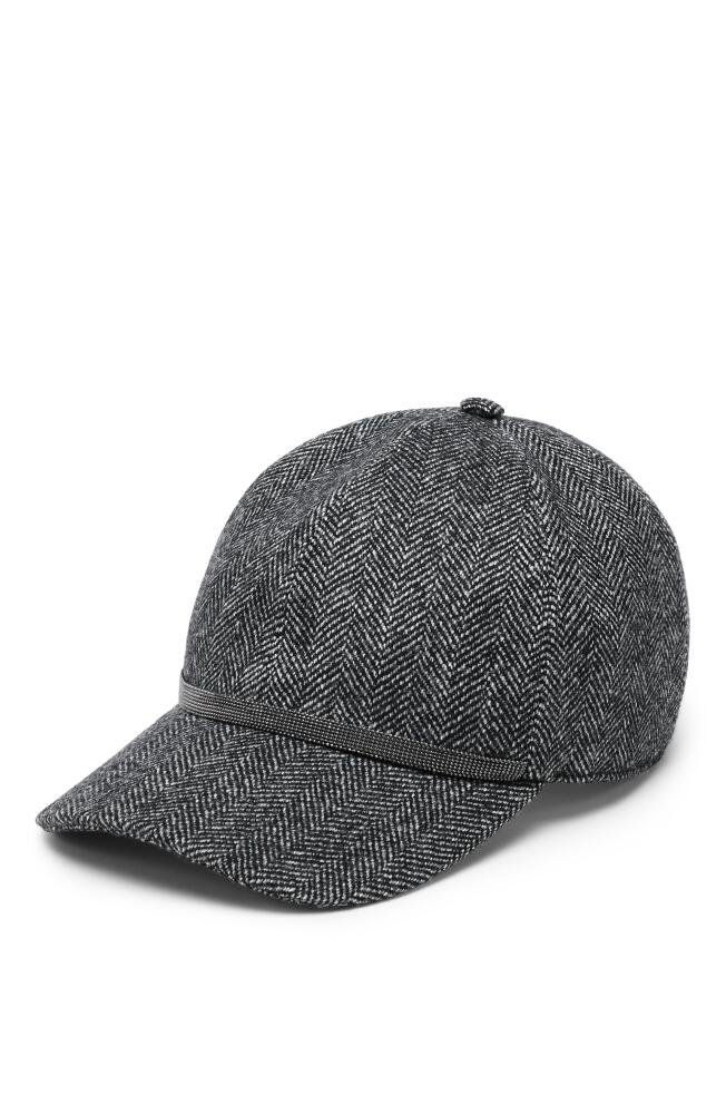 Brunello Cucinelli Brushed techno wool chevron baseball cap with shiny band in Anthracite Cover