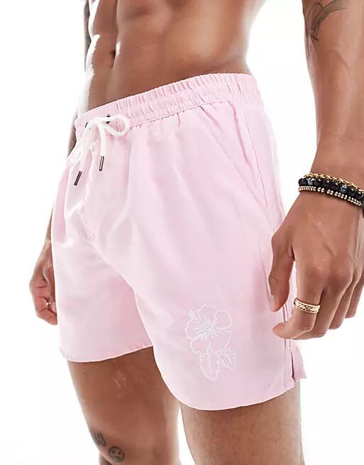 Another Influence swim shorts with hibiscus embroidery in pink - part of a set Cover