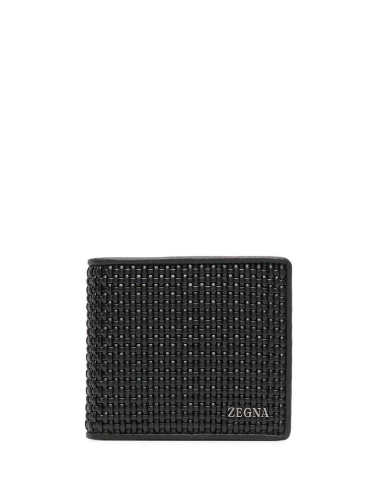 Zegna logo-detail woven leather wallet - Black Cover