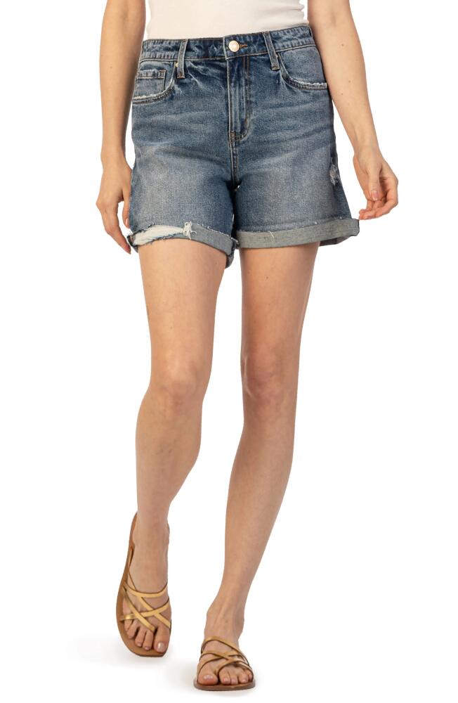 KUT from the Kloth Taylor Raw Hem High Waist Denim Shorts in Assembled Cover