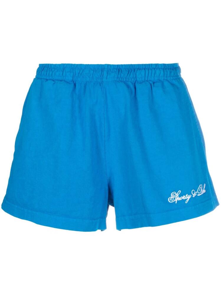 Sporty & Rich logo-embroidered cotton track shorts - Blue Cover