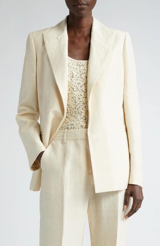 Lafayette 148 New York Peak Lapel Linen Blend Blazer in Pebble Cover