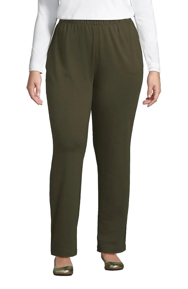 Lands' End Plus Size Sport Knit High Rise Pants in Forest Moss Cover