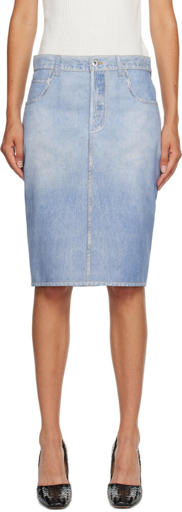 Bottega Veneta Blue Printed Leather Midi Skirt Cover