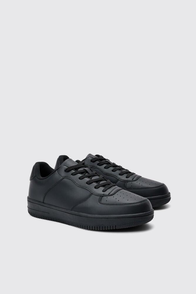 boohoo Mens Faux Leather Panel Sneakers - Black Cover