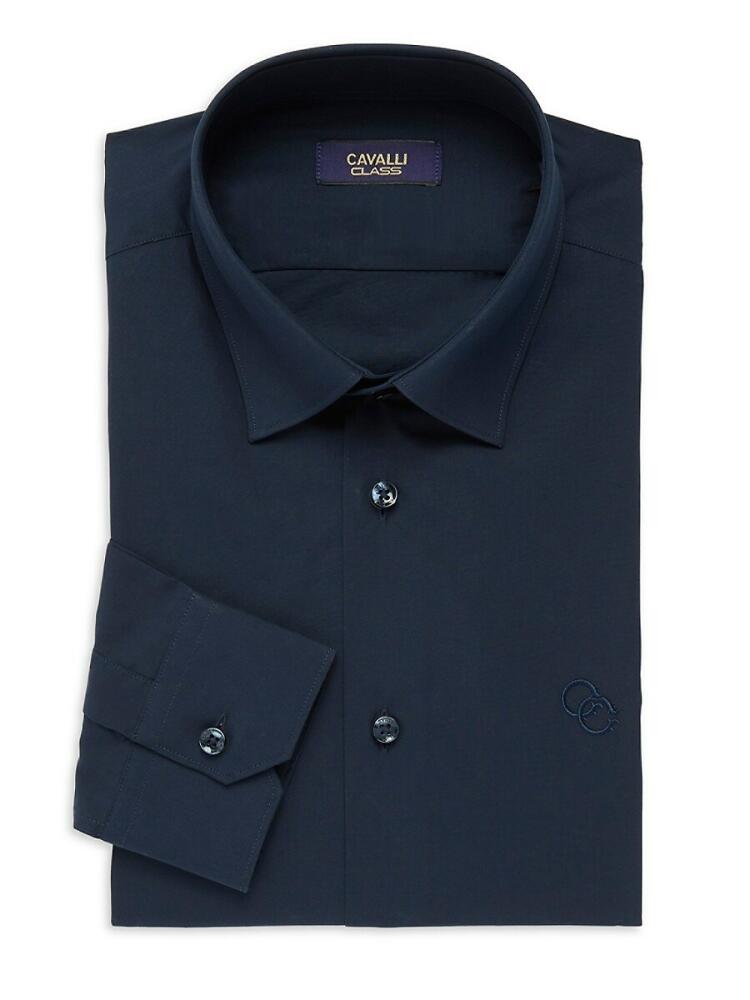 Cavalli Class by Roberto Cavalli Men's Slim Fit Logo Dress Shirt - Navy Cover