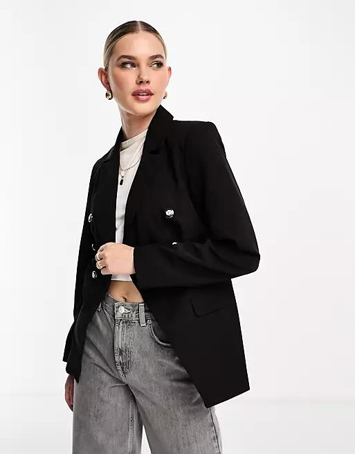 Miss Selfridge double breasted military blazer in black Cover