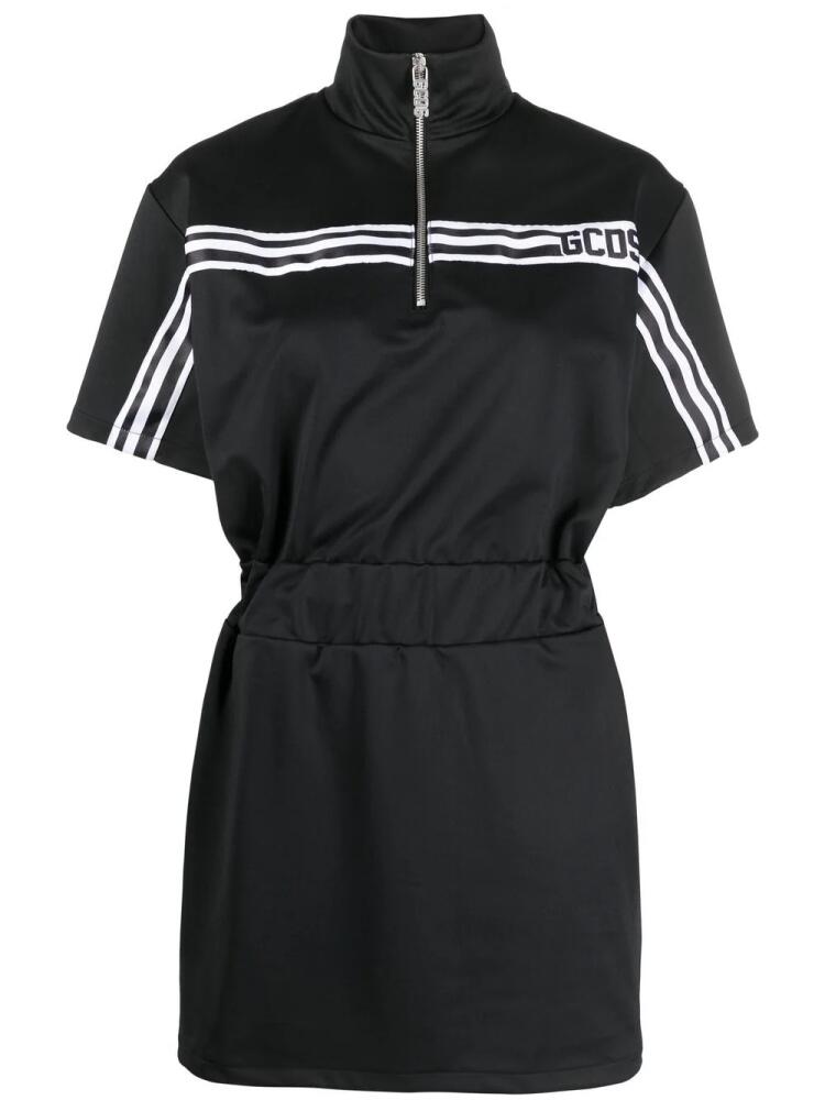 GCDS striped funnel-neck dress - Black Cover