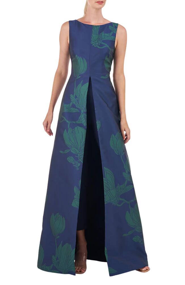 Kay Unger Lorena Floral Maxi Jumpsuit in Marine Blue/Jade Cover