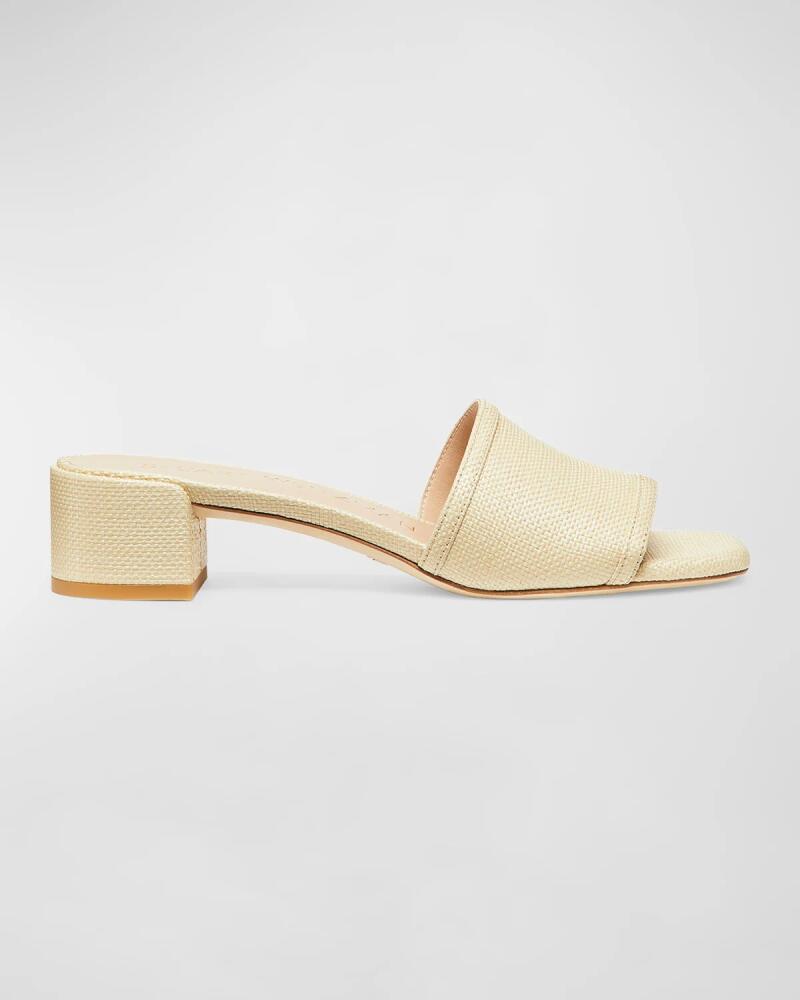 Stuart Weitzman Cayman Linen Block-Heel Mule Sandals Cover