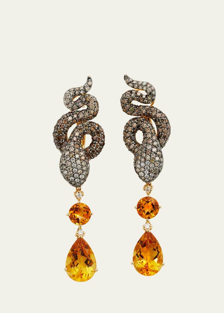 Stefere Yellow Gold Brown Diamond, Citrine, Green Garnet and White Diamond Earrings from The Snake Collection Cover