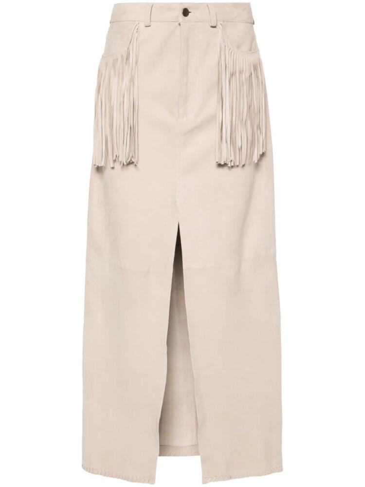 Wild Cashmere fringed suede midi skirt - Neutrals Cover