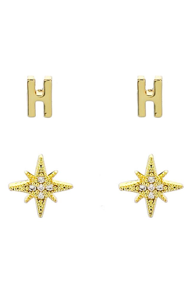 Panacea Initial Starburst Set of 2 Stud Earrings in Gold-H Cover