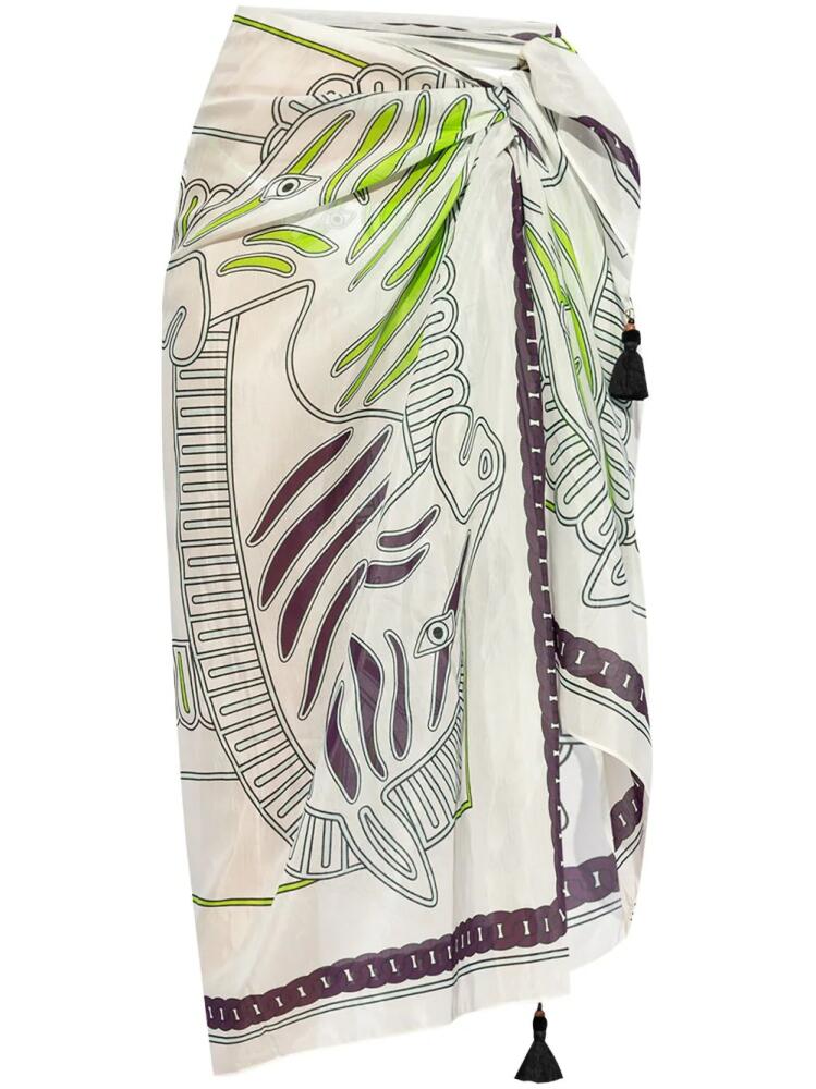 Tory Burch graphic-print cotton-blend skirt - White Cover