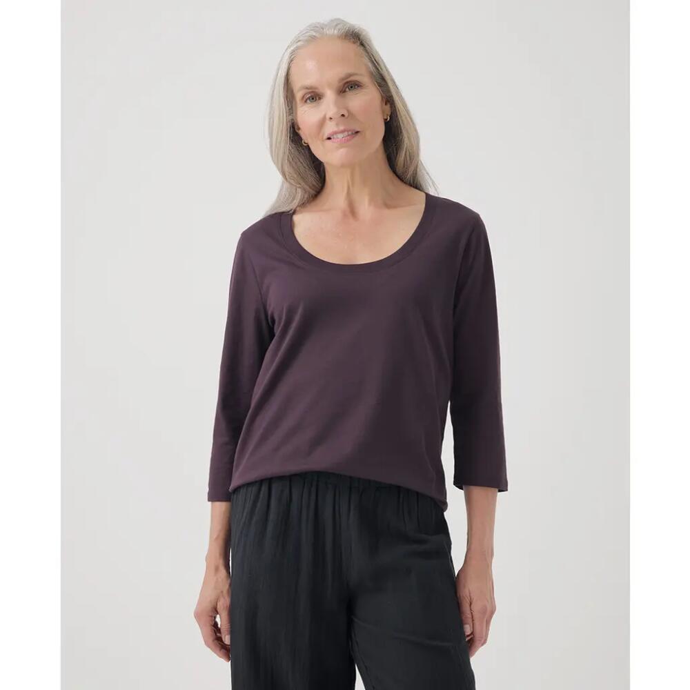 Pact Organic Cotton Softspun Scoop Neck 3/4 Sleeve Tee in Plum Cover