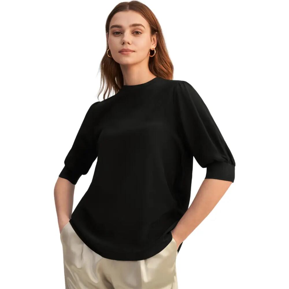 Lilysilk Elegant Casual Silk Tee With Rib Cuff in Black Cover