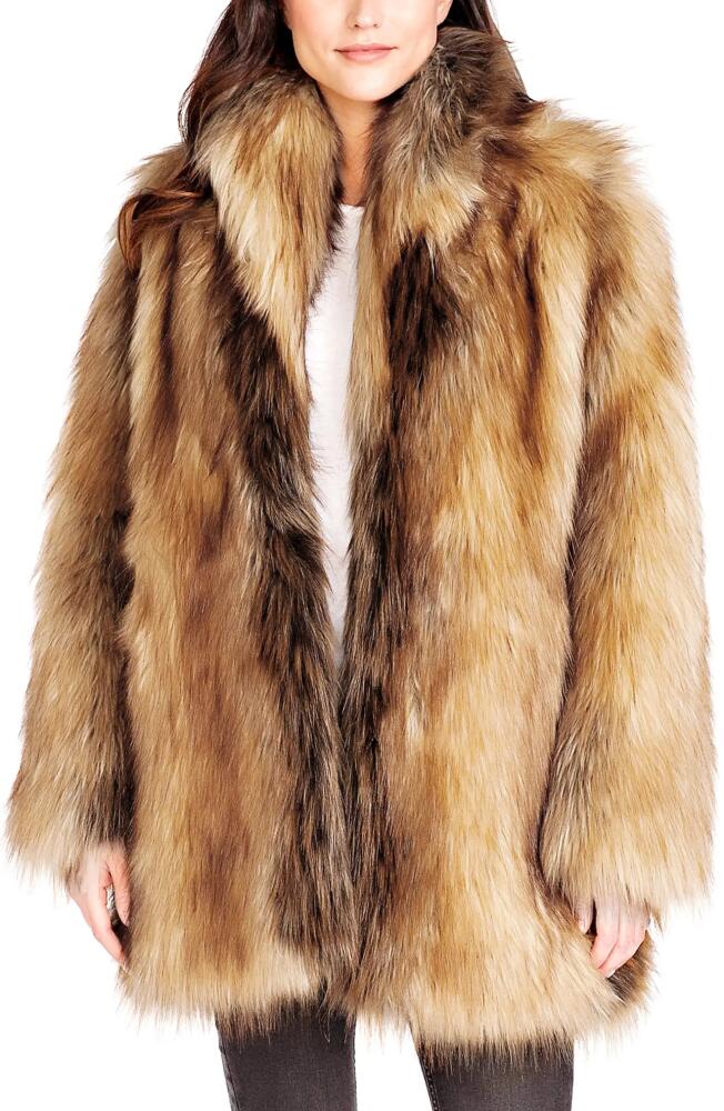 DONNA SALYERS FABULOUS FURS Shawl Collar Faux Fur Coat in Redfox Cover