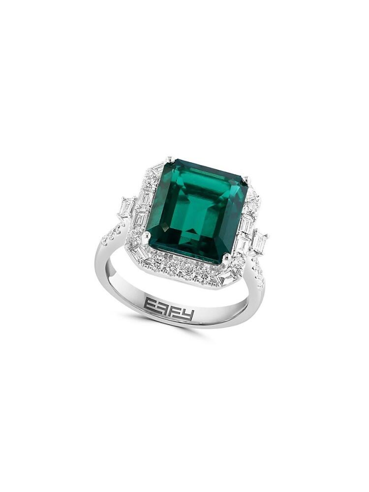 Effy Women's 14K White Gold, Lab Grown Emeralds & Lab Grown Diamond Cocktail Ring Cover