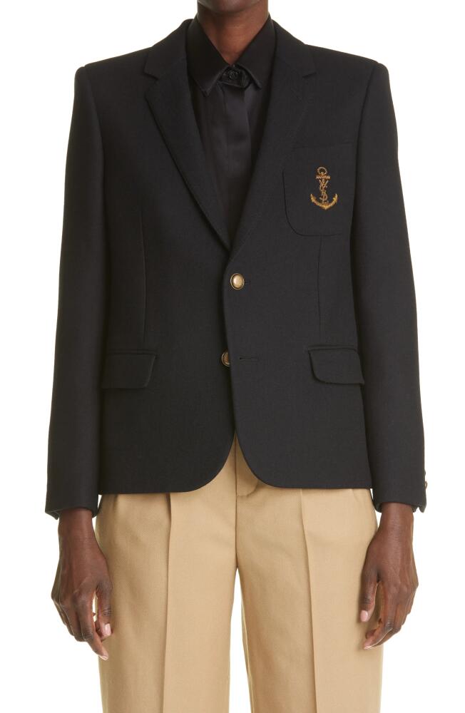 Saint Laurent Embroidered YSL Anchor Wool Blazer in Noir Cover