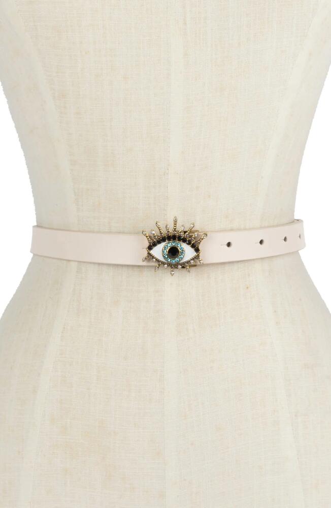 Kurt Geiger London Evil Eye Leather Belt in Bone/Antique Brass Cover