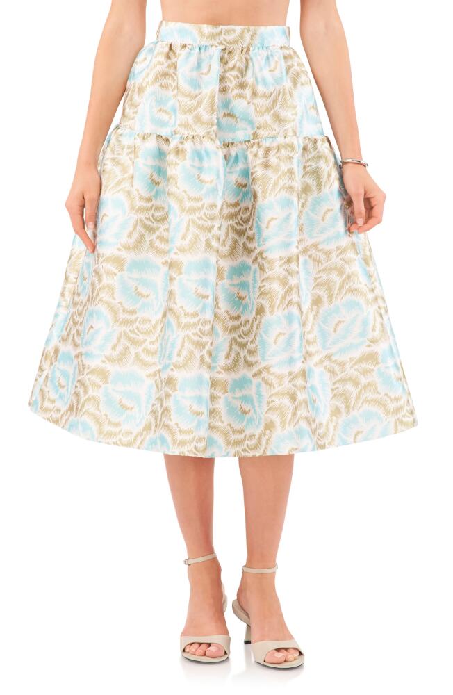 1.STATE Print Tiered A-Line Skirt in Blue River Cover