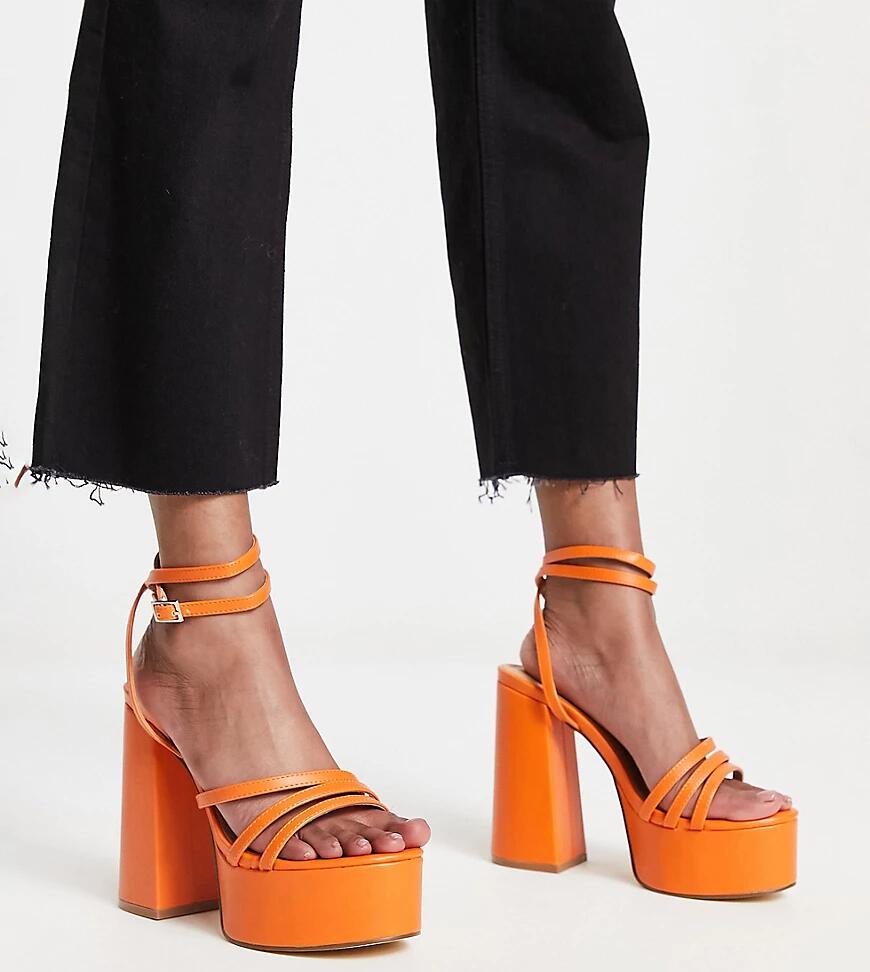 Truffle Collection Wide Fit strappy platform sandals in orange Cover