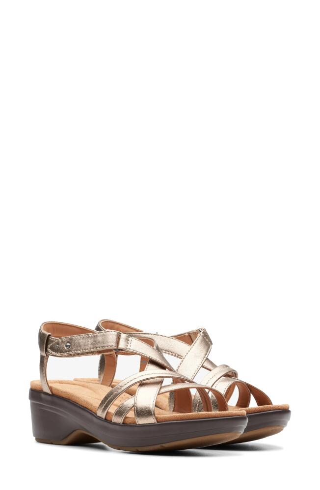 Clarks(r) Tuleah May Ankle Strap Platform Sandal in Metallic Leather Cover