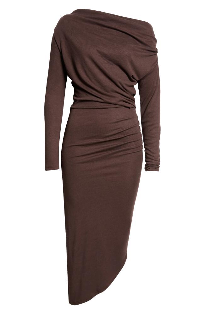 Reiss Fleur One-Shoulder Long Sleeve Asymmetric Dress in Brown Cover