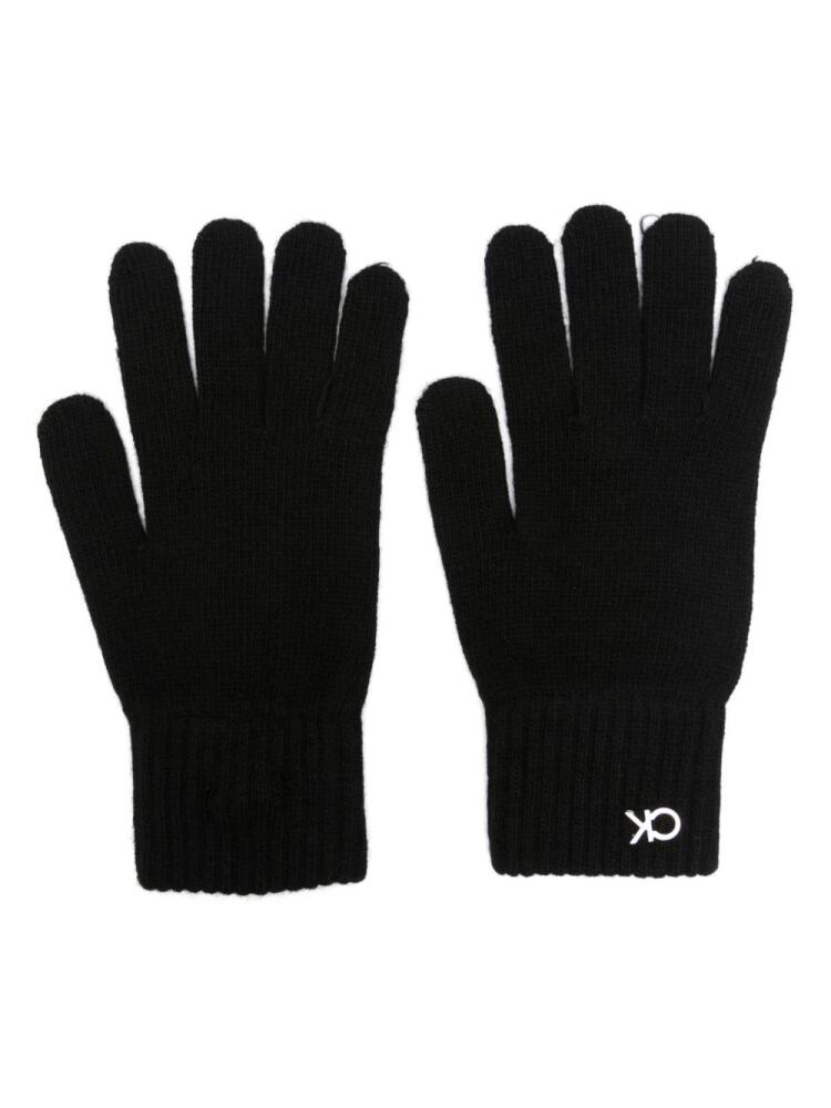 Calvin Klein logo-plaque ribbed gloves - Black Cover