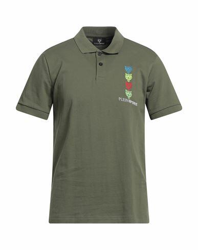 Plein Sport Man Polo shirt Military green Cotton, Elastane Cover