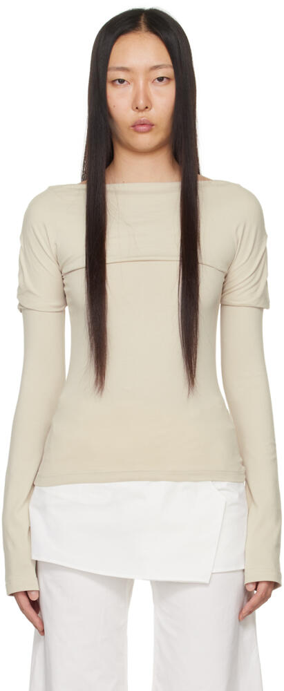 LOW CLASSIC Beige Overlay Long Sleeve T-Shirt Cover