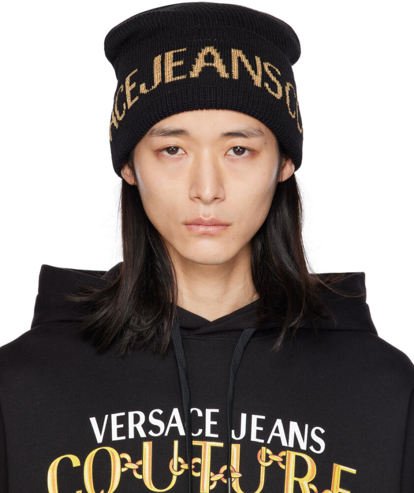 Versace Jeans Couture Black Jacquard Beanie Cover