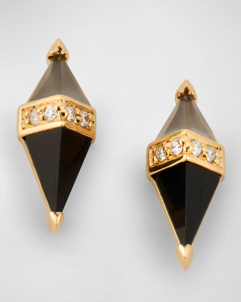 Sorellina 18K Yellow Gold Earrings with Grey Moonstone, Black Onyx and GH-SI Diamonds, 12x5mm Cover