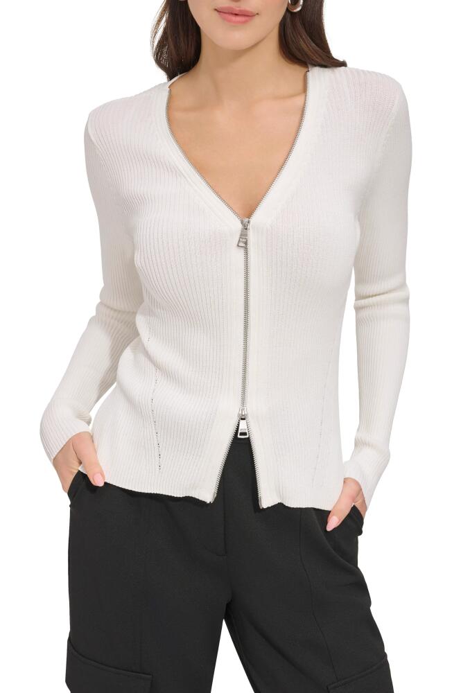 DKNY Rib Zip Front Sweater in Ivory Cover