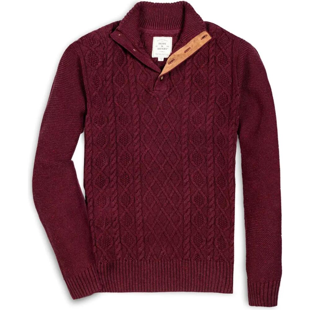 Hope & Henry Men's Mock Neck Cable Sweater in Wine Fleck Cable Cover