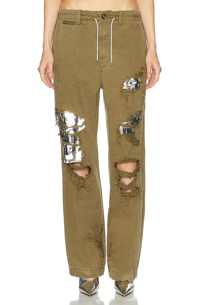 DARKPARK Riri Paillettes Shredded Paper Bag Pant in Army Cover