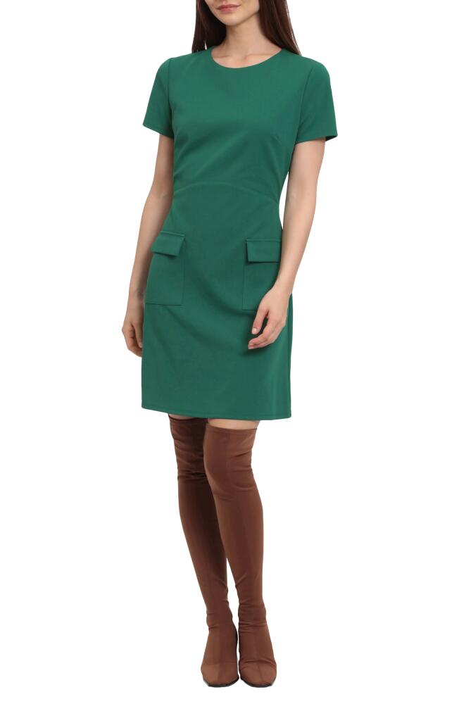 DONNA MORGAN FOR MAGGY Patch Pocket Sheath Minidress in Evergreen Cover