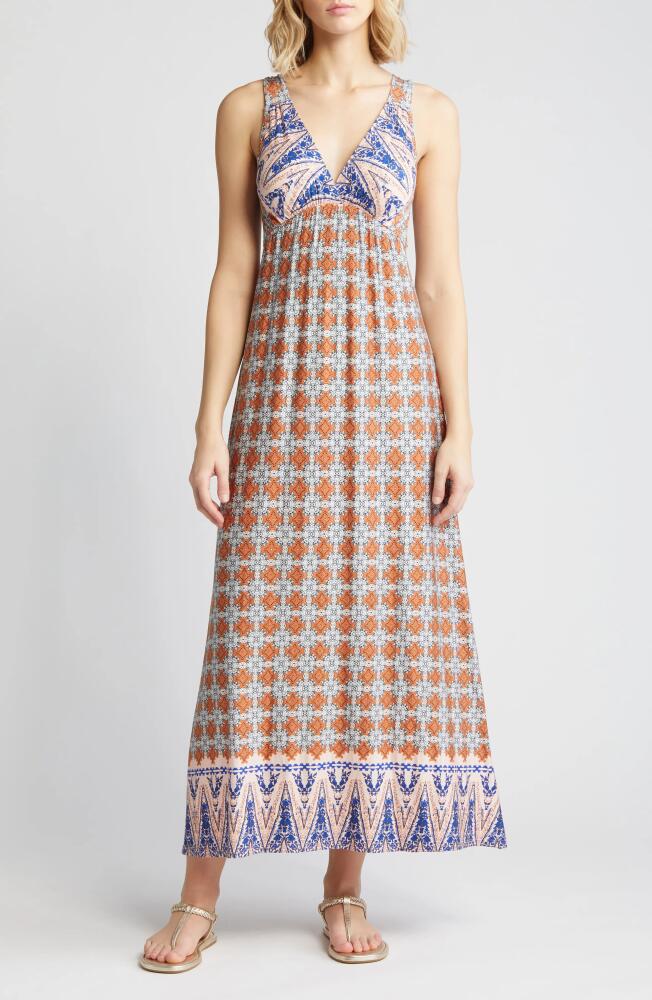 Loveappella Border Print Sleeveless Jersey Maxi Dress in Blush Cover