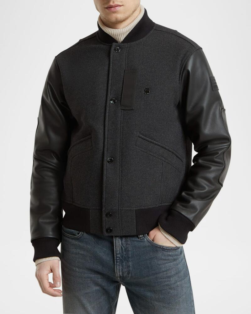 G-STAR RAW Men's Tonal Wool and Leather Varsity Jacket Cover