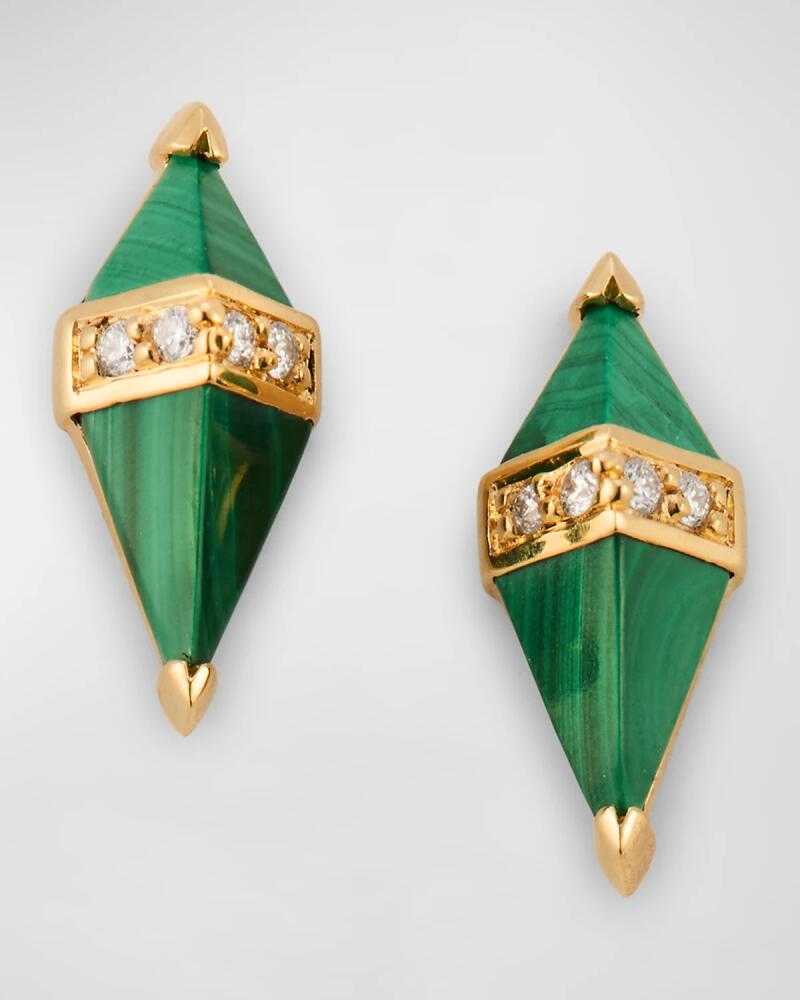 Sorellina 18K Yellow Gold Earrings with Malachite and GH-SI Diamonds, 12x5mm Cover