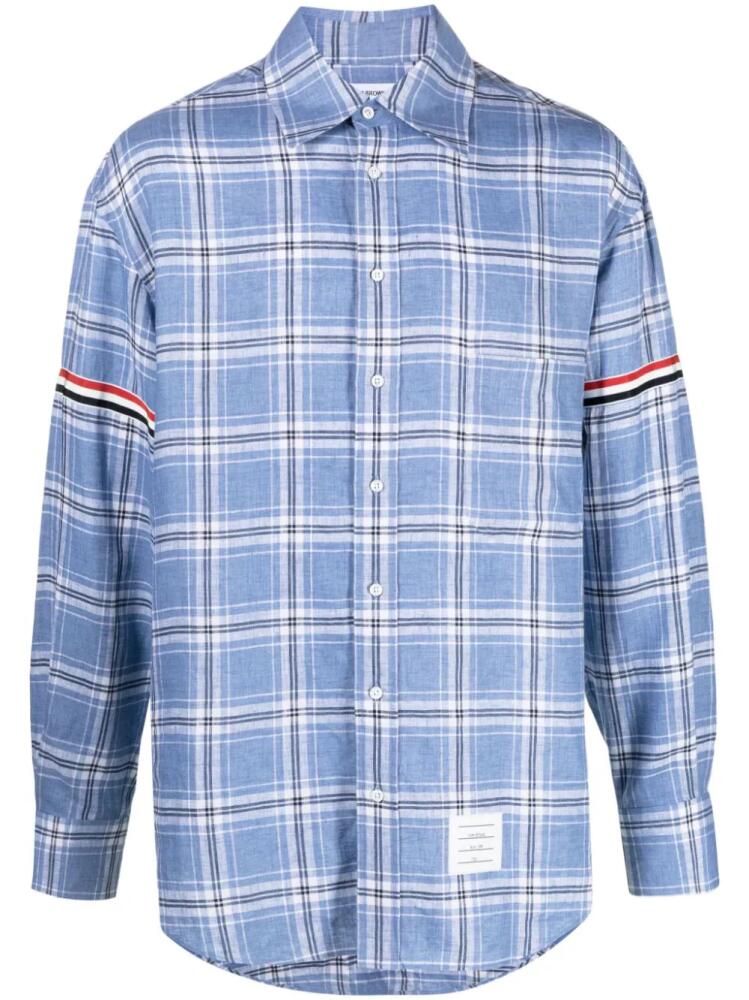 Thom Browne RWB stripe checked linen shirt - Blue Cover