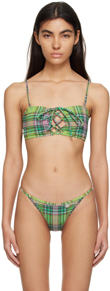 GANNI Green Check Bikini Top Cover