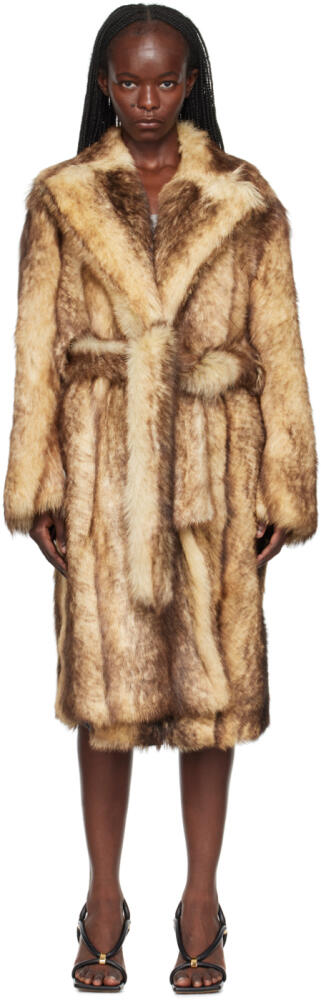 Bottega Veneta Beige Printed Faux-Fur Coat Cover