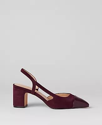 Ann Taylor Suede Cap Toe Block Heel Slingback Pumps Cover