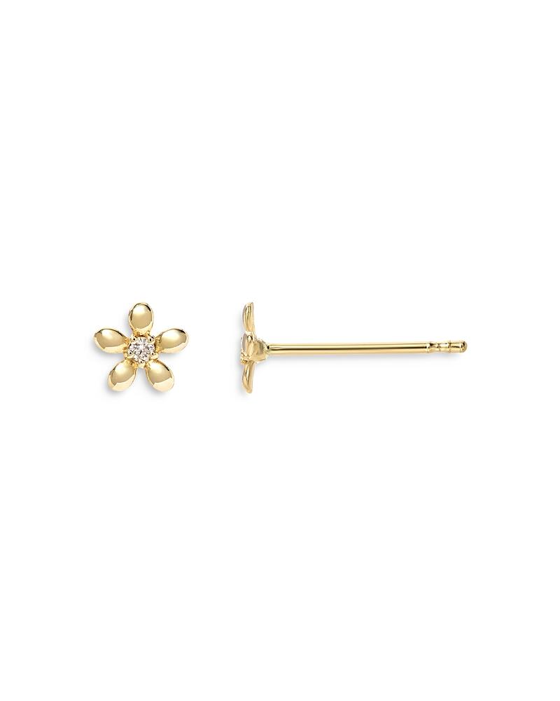 Zoe Lev 14K Yellow Gold Tiny Diamond Flower Stud Earrings Cover